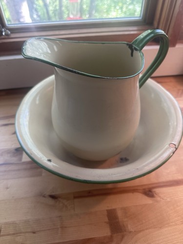 Vintage enamelware pitcher and - pitcher,