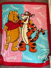 Vintage 90's Rare Pooh Tigger Blanket Bed Throw Thick Plush Red Pink & Aqua