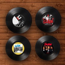 Set of 4 Slade Round Record Coasters, Vintage Vinyl Music Decor, Unique Coasters
