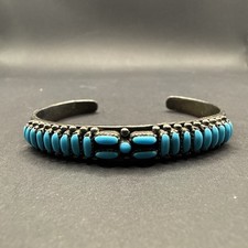 Vintage NAVAJO Turquoise Cluster Sterling Silver Bracelet Bangle