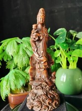 7.6" Collect China Box-Wood Hand Carving “送子观音” Kwan-yin Statue Home Decoration