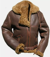  Men's RAF Pilot B3 Bomber Real Sheepskin Aviator Shearling Fur Leather Jacket