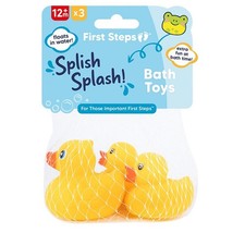 First Steps Baby Bath Toys 3 Pack Vinyl Rubber Ducks Floating Water Fun Set