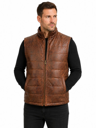 Mens leather puffer vest - mens,