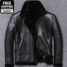 Mens Raf B3 Real Leather Aviator Jacket Flying Bomber SheepSkin Pilot Coat Black