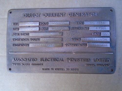 Brass equipment plate - , aei