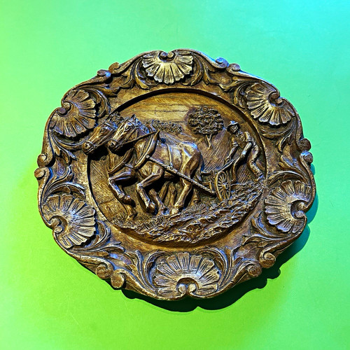 Carved wooden horse - carved, wall