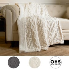 OHS Cable Knit Blanket Sherpa Fleece Sofa Plush Soft Warm Throw Over Bed Chair