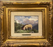 Olio su tavola, vecchietta al lavoro, Ercole Garavaglia, XIX secolo