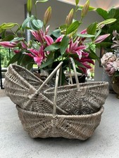 Grey-wash Trug Wicker Shopper Shopping Basket Farmshop Hamper Storage Display