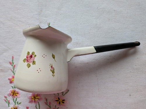 Vintage ivory pink rose enamel - rose,