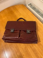 Vintage Brown Leather Briefcase Carry Bag with Six Pockets, Inner Zipper Pockets
