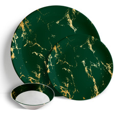 Green & Gold Marble - 18pc Dinner Set - Ceramic Porcelain China
