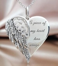 Silver Angel Wings Necklace A Piece of My Heart Has Wings Pendant Mum Dad Love