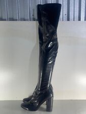 Ladies Black Patent Side Zip Heeled Over the Knee Thigh Boots UK 5 EUR 38  -A213