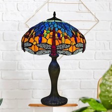Tiffany Blue Dragonfly style  16 inch Table lamp Handcrafted Stained Glass Shade