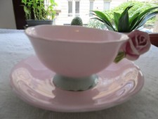 Paragon Rose Handled Cup & Saucer by appointment to HRM The Queen & HRM Q Mary
