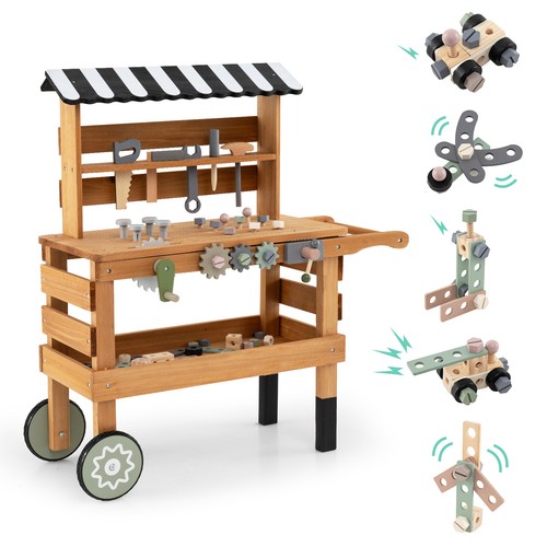 Wooden tool bench cart - in,