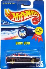 1991 HOT WHEELS BMW 850i #255 Metallic Blue w/ 3 Spoke Gold Rims New Blue Card 