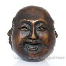   lucky Rare excellent old bronze carved statue 4 face Mood Buddha ;6cm