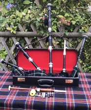 Scottish Highland Full Size Bagpipe Black Silver Finish with Tutor Book/Chanter