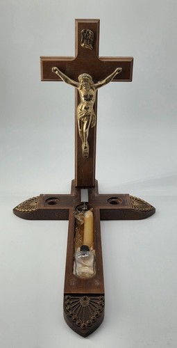 Vintage catholic wood brass - vintage,