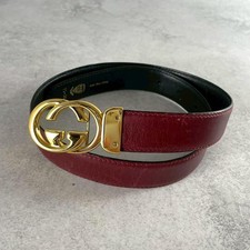 GUCCI Interlocking GG Belt Red Leather Women's Gold Buckle Authentic