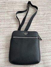 EMPORIO ARMANI Men's Crossbody Messenger Bag Black Leather & Polyester EXCELLENT
