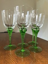 VINTAGE Green Twisted Stem Wine Glasses X5 Barley Twist | Empoli Luminarc Style