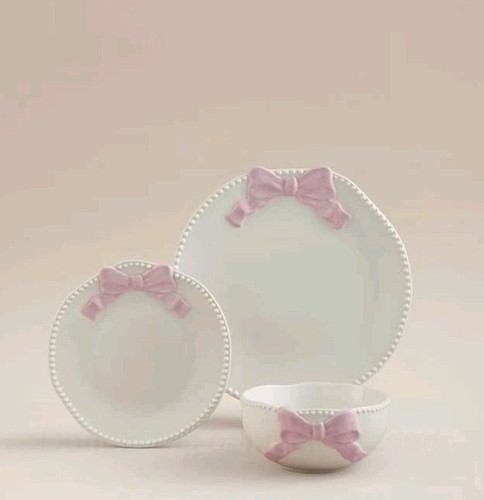 Pink ribbon bow dinner set - pink,