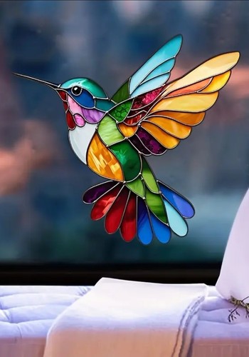 Colourful hummingbird window - hummingbird,
