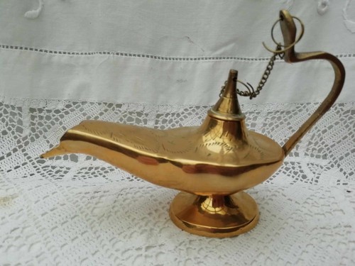 Vintage brass engraved genie - brass,