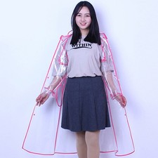 New Ladies Long Transparent Clear Black Waterproof Raincoat Rain Size