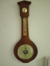 Vintage Baromaster Banjo Barometer and Thermometer Brass and Wood Working VGC