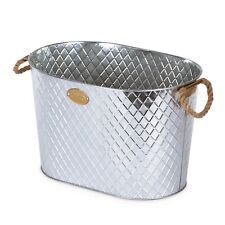 24L Galvanised Steel Oval Beer Bucket w/ Rope Cooler Party Tub Beverage Drinks