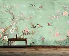 Vintage Chinoiserie Birds Trees Wallpaper Mural Removeable Washable Peel & Stick