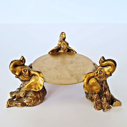 Vtg brass elephant crystal - elephant,