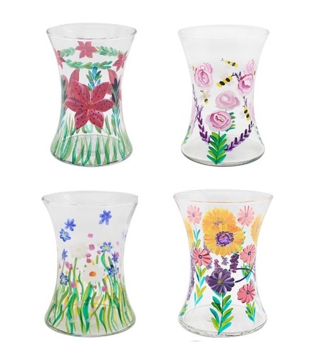 Glass flower vase hand painted - vase,