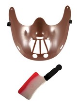 Hannibal Lecter Face Mask Plastic Cleaver Weapon Halloween Scary Killer Set