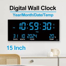 14" Digital LED Wall Clock Large Display Alarm Calendar Date Temperature Plug-In