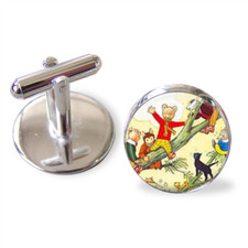 Rupert Bear Cufflinks – Handmade UK  Round 16mm Silver Tone Keepsake Gift Boxed