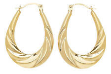 9CT YELLOW GOLD OVAL PATTERNED CREOLE HOOP EARRINGS