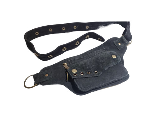Handmade black leather bum - black,