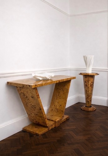Burl art deco console - art,