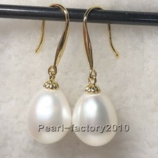 White AAA 12-10mm South Seas  pearl earrings  14k Gold