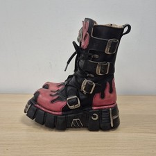 New Rock Reactor Black Leather Flames Platform Punk Rock Goth Boots Uk 5 Eu 38 #