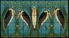 Art Nouveau Marabou Stone Marble Tile Mural Backsplash 36x20 William Morris 
