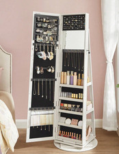 6 LED Mirror Jewellery Cabinet, 360° Swivel Jewellery Storage Organiser Lockable