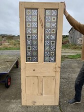 AE 15( 29 3/4 X 76 3/4) Old Victorian Period Glazed Door with Acid Etched Glass