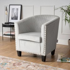 Tub Arm Chair Velvet Grey Luxury Statement Rivet Comfy Accent Armchair 